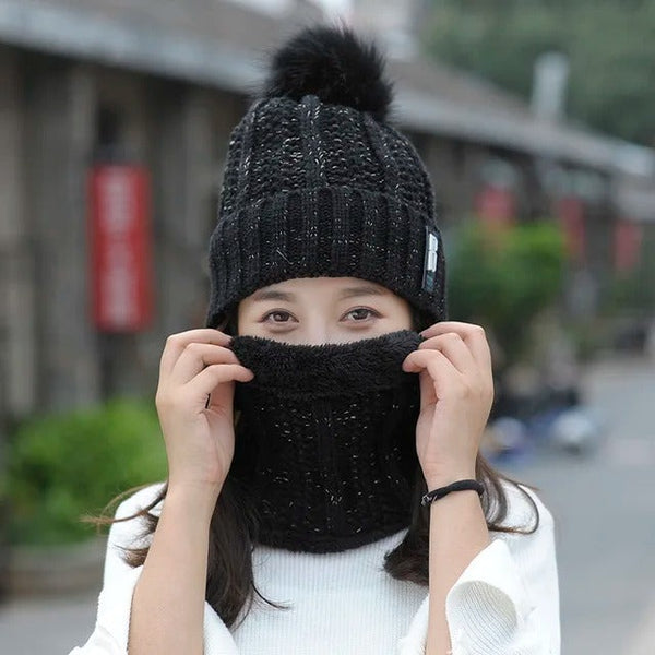 Luxury Wool Cap & Muffler For Women (Black)