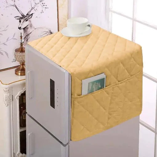 Dustproof Quilted Refrigerator Cover With Side Pockets