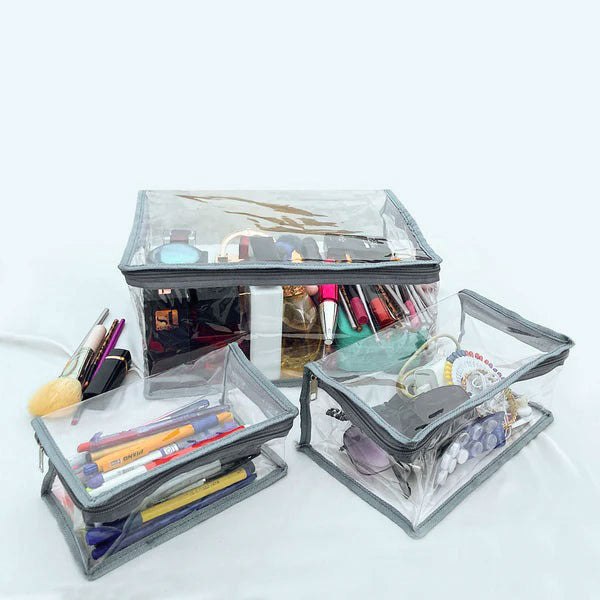 Pack of 3 Multi-Purpose Cosmetic Transparent Pouches