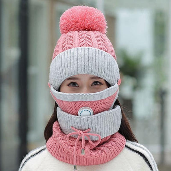 3 Pcs Beanie Wool Cap For Women (Pink & Grey)