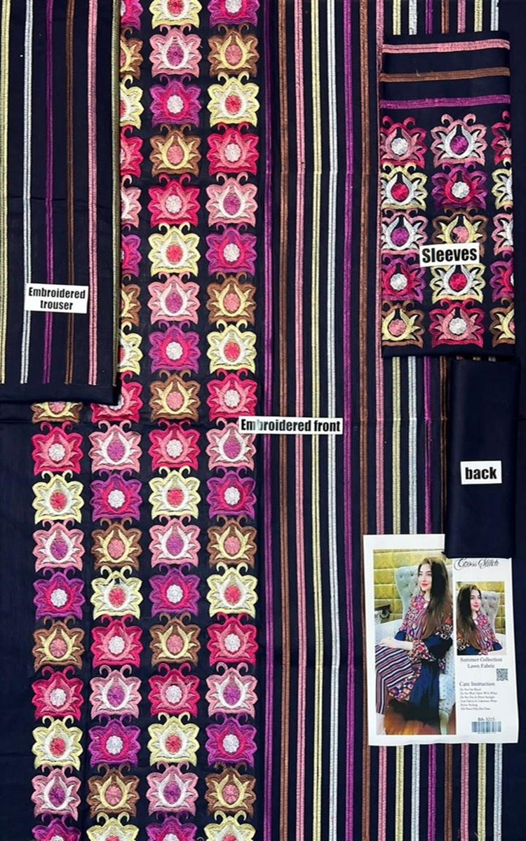 Cross Stich 2 PCS Full Embroidered Lawn Dress A48#