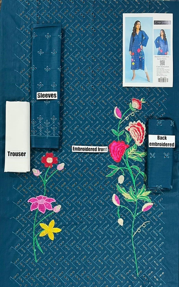 Zona Shaham 2 PCS Full Embroidered Lawn Dress A48#