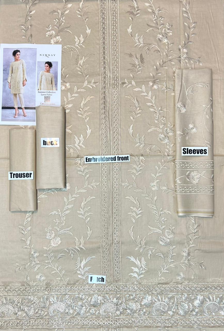 Nimsay 2 PCS Full Embroidered Lawn Dress A48#