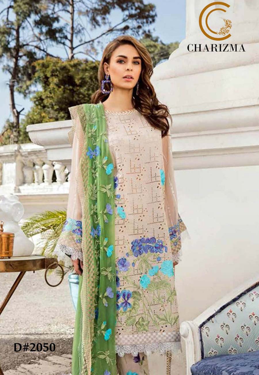 Charizma 3 PCS Embroidered Lawn Dress With Bamber Embroidered Dupatta
