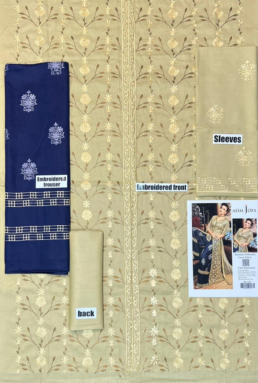 3 PCS Neckline Embroidered Lawn Dress With Printed Lawn Duppata A48#