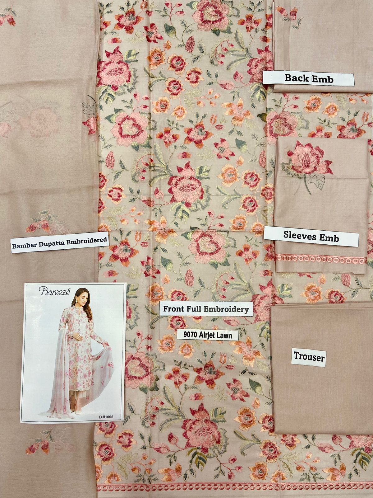 Bareeze 3 PCS Full Embroidered Lawn Dress With Bamber Embroidery Duppata B28#