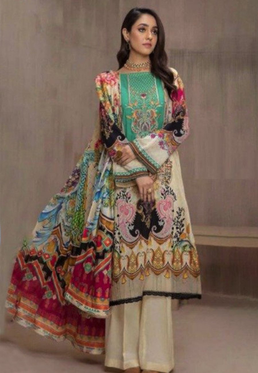 Baroque 3 PCS Neckline Embroidered Lawn Dress With Chiffon Sequence Duppata A63#