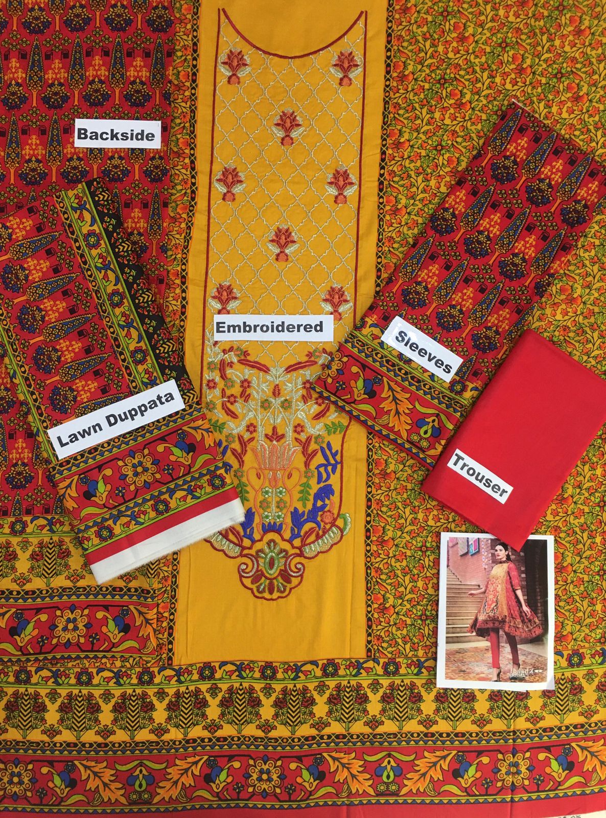 Cross Stitch 3 PCS Neckline Embroidered Lawn Dress With Printed Lawn Dupatta A40#