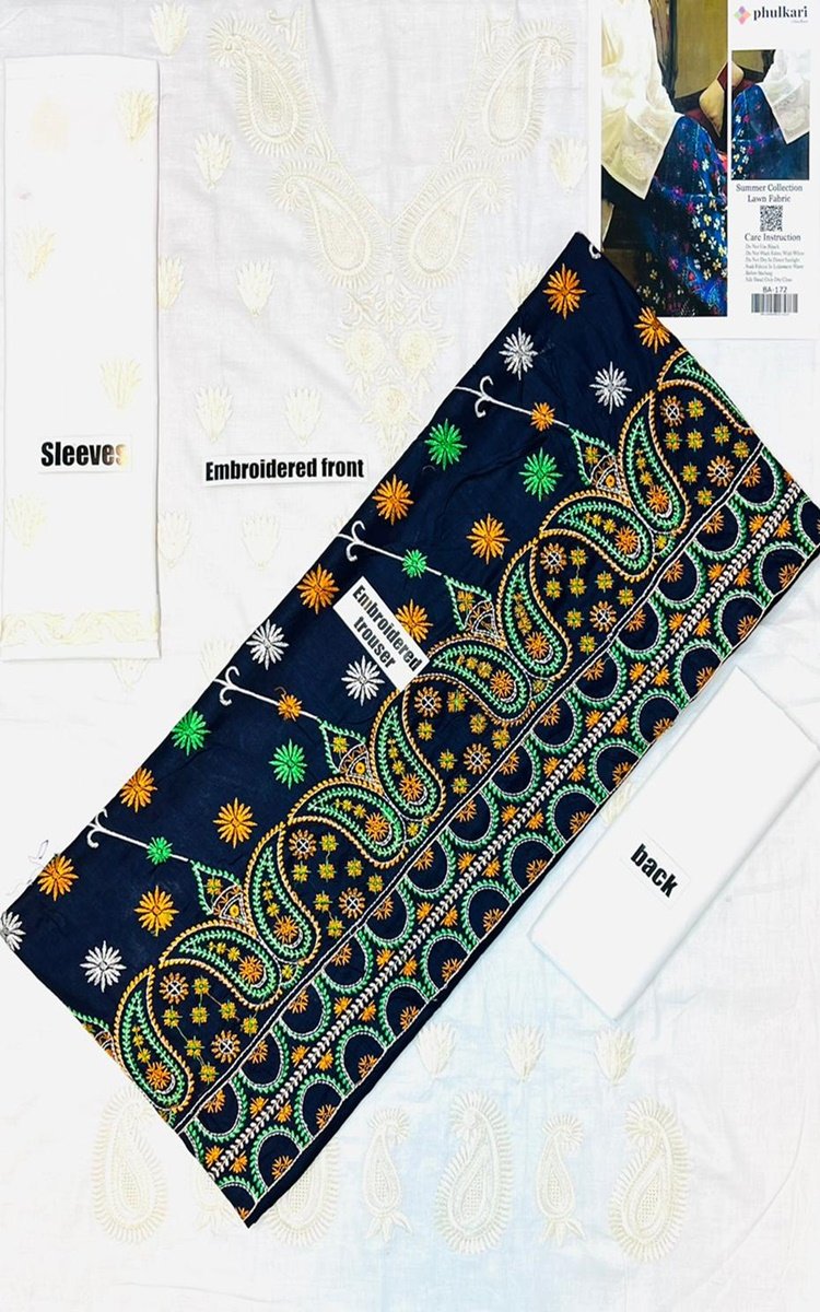 Ethnic 2 PCS Full Embroidered Lawn Dress A48#