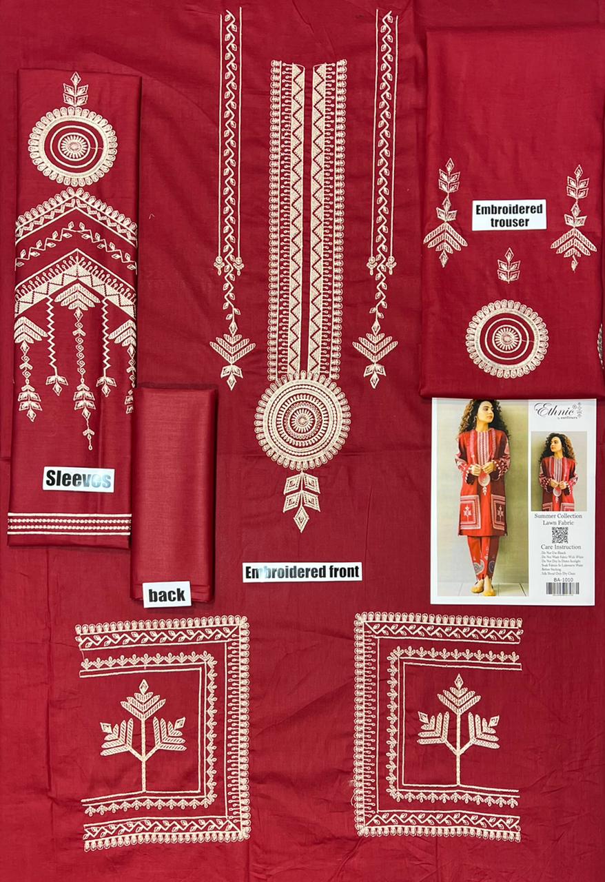 Ethnic 2 PCS Full Embroidered Lawn Dress A48#