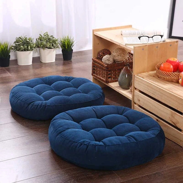 Ultra Comfortable And Soft Round Shape Floor Cushion – Navy Blue