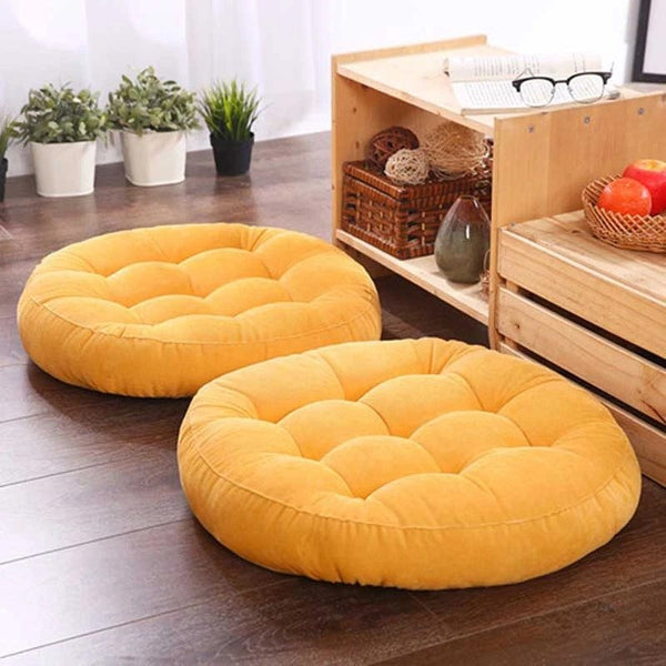 Ultra Comfortable And Soft Round Shape Floor Cushion – Yellow