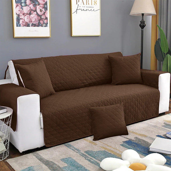 Fine Cotton Quilted Sofa Cover – Dark Brown Color