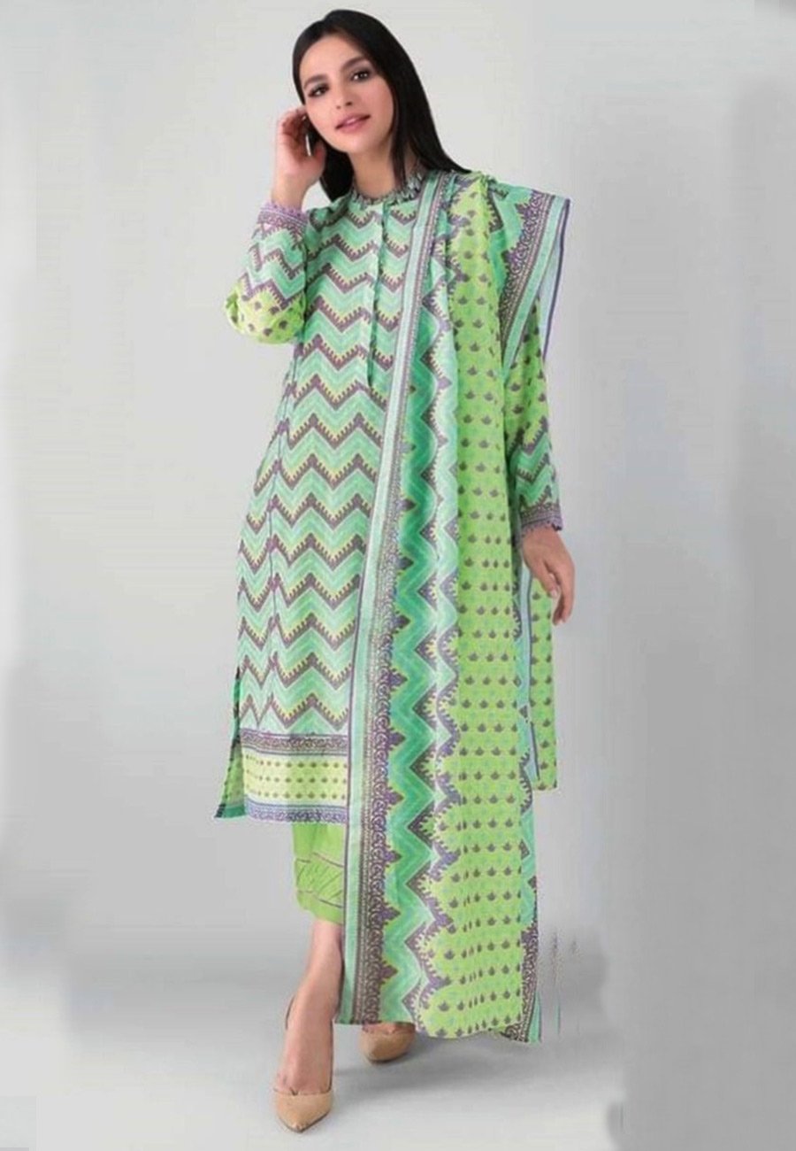 Khaadi 3 PCS Neckline Embroidered Lawn Dress With Printed Lawn Dupatta A40#