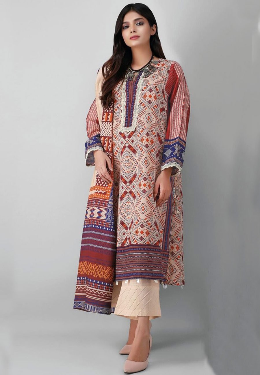 Khaadi 3 PCS Neckline Embroidered Lawn Dress With Printed Lawn Dupatta A40#