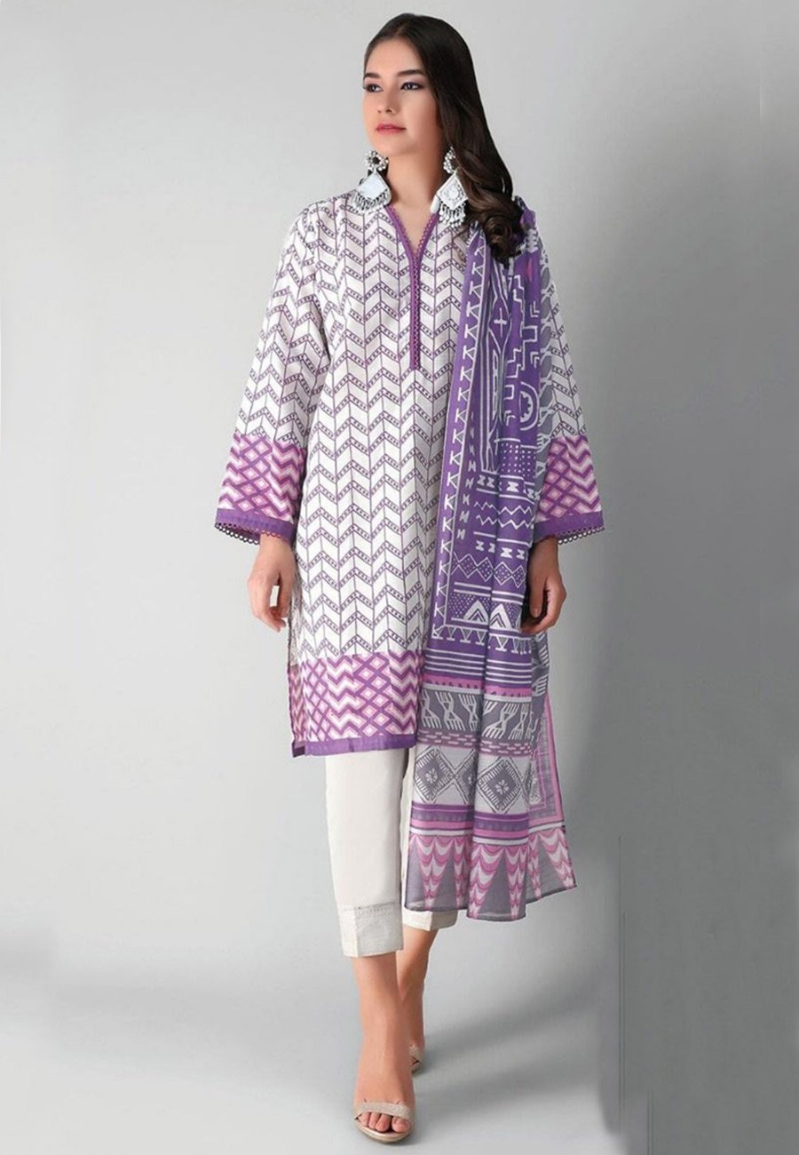Khaadi 3 PCS Neckline Embroidered Lawn Dress With Printed Lawn Dupatta A43#