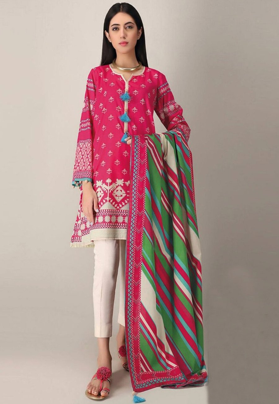 Khaadi 3 PCS Neckline Embroidered Lawn Dress With Printed Lawn Dupatta A43#