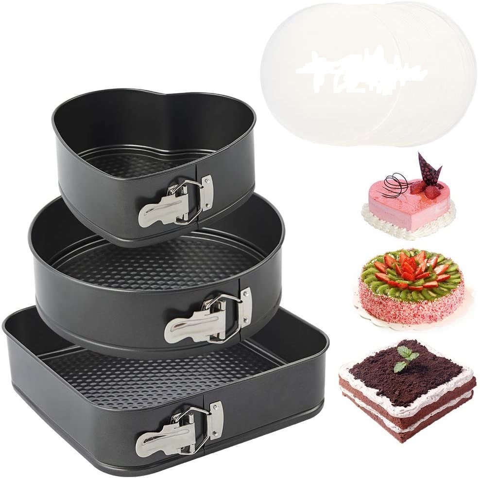 3Pcs Non-stick Removable Bottom Round Heart Square Shape Cake Mold Bakeware Set (HEJ)