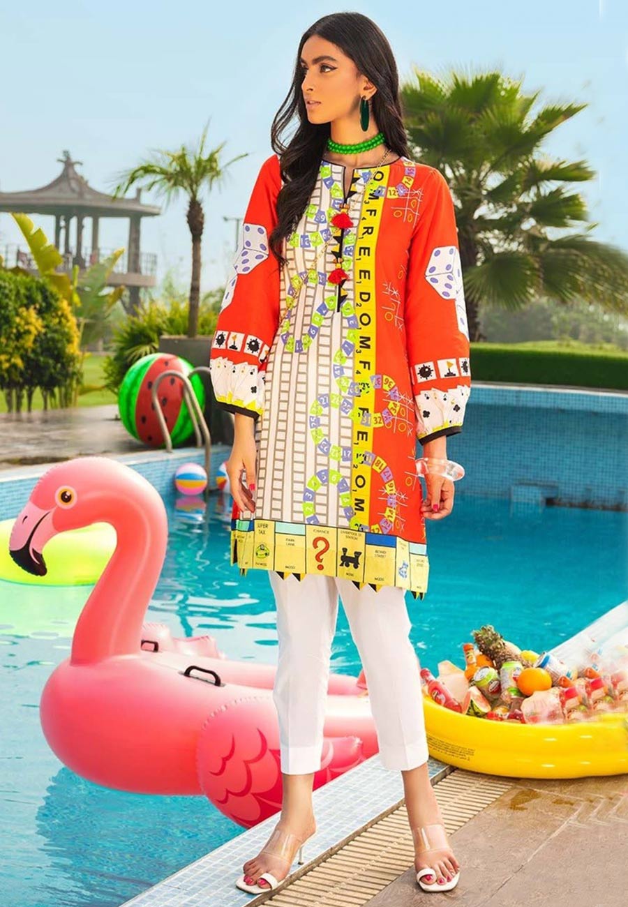 Gul Ahmed 2 PCS Printed Lawn Dress With Plain Trouser A48#