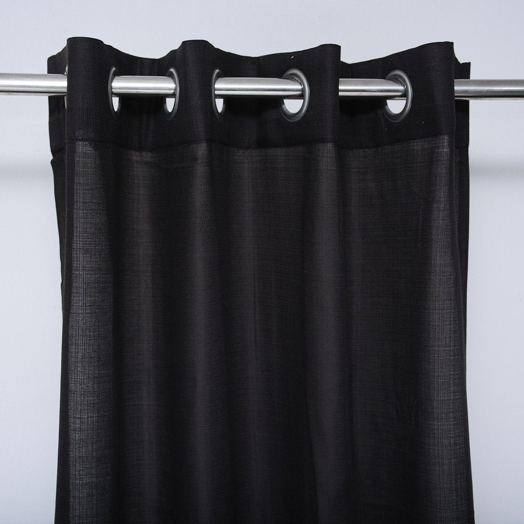 Fusion Plain Black Cotton Eyelet Curtains Without Lining 48″x 72″ 1-piece