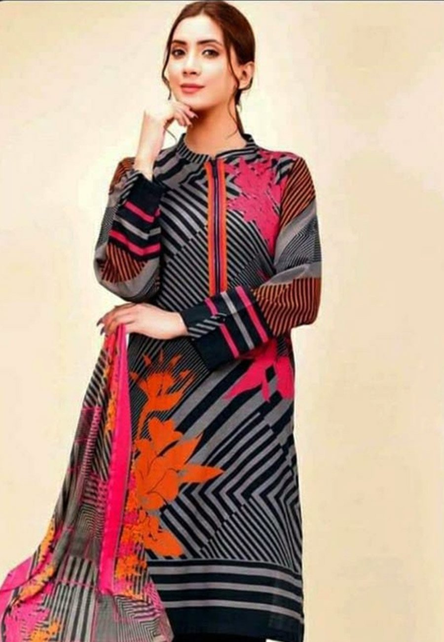 Lime Light 3 PCS Neckline Embroidered Lawn Dress With Printed Chiffon Dupatta A43#