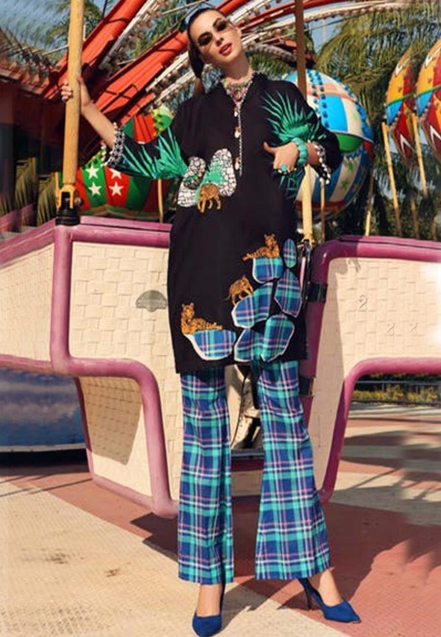 Gul Ahmed 2 PCS Printed Lawn Dress With Plain Trouser A48#
