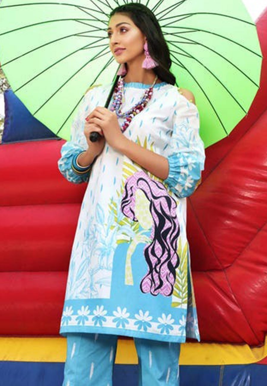 Gul Ahmed 2 PCS Printed Lawn Dress With Plain Trouser A48#