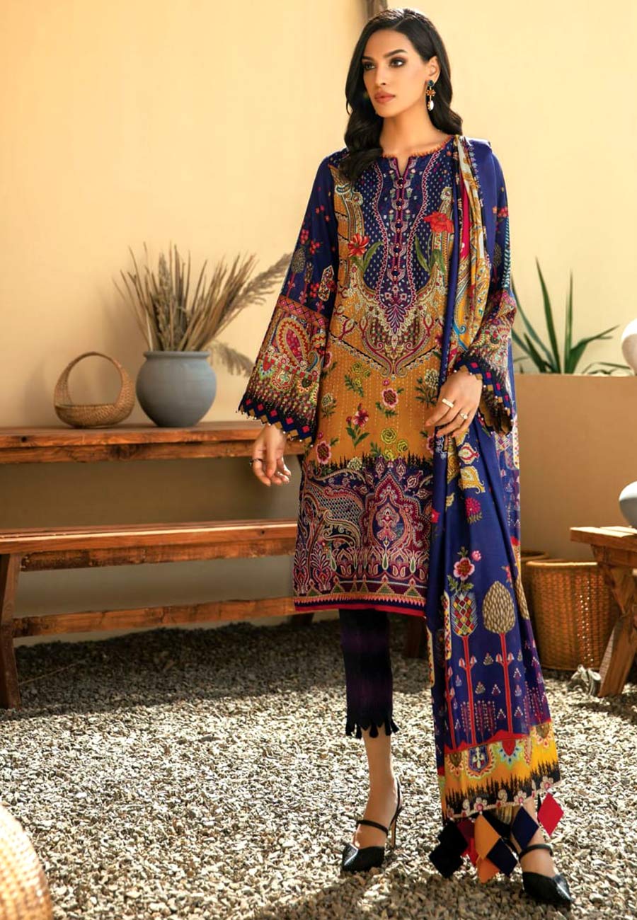 Jazmin 3 PCS Neckline Embroidered Lawn Dress With Printed Chiffon Duppata A38#