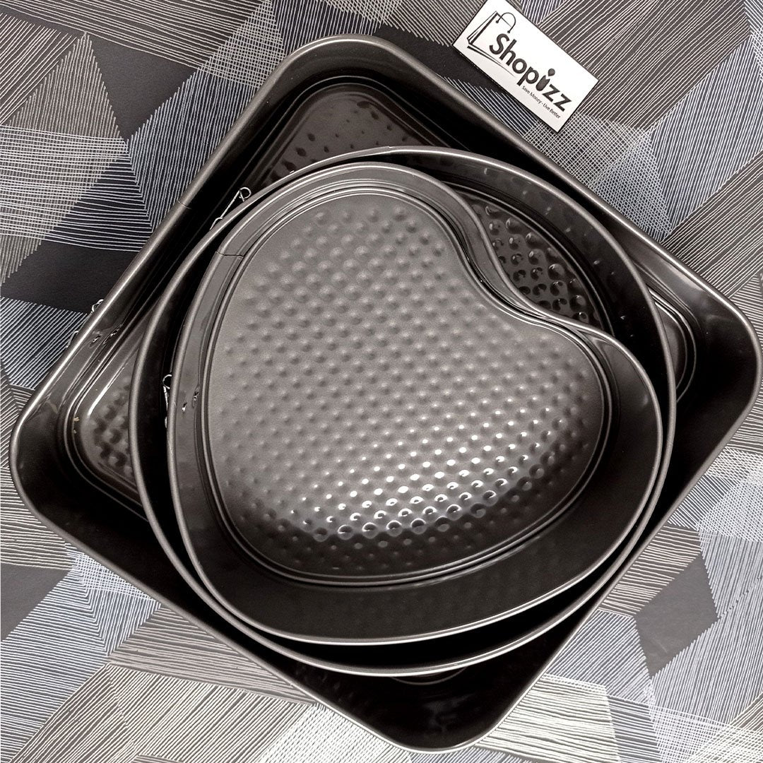 3Pcs Non-stick Removable Bottom Round Heart Square Shape Cake Mold Bakeware Set (HEJ)