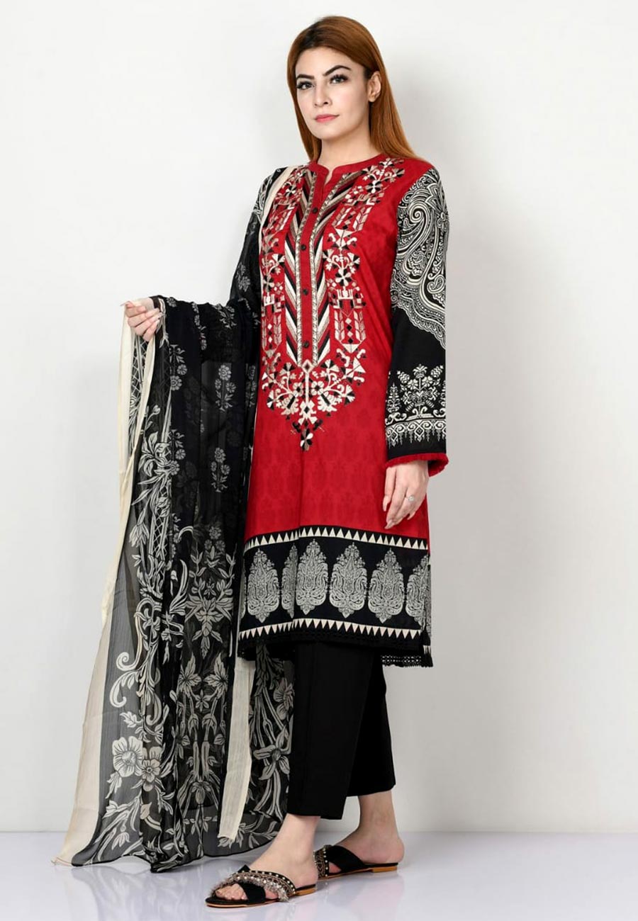 Lime Light 3 PCS Neckline Embroidered Lawn Dress With Printed Chiffon Duppata A43#