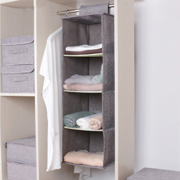 Closet Organiser Hanging Storage Bag / 4 Layers Shelf Fold-able Clothing Storage Rack ( Large Size)