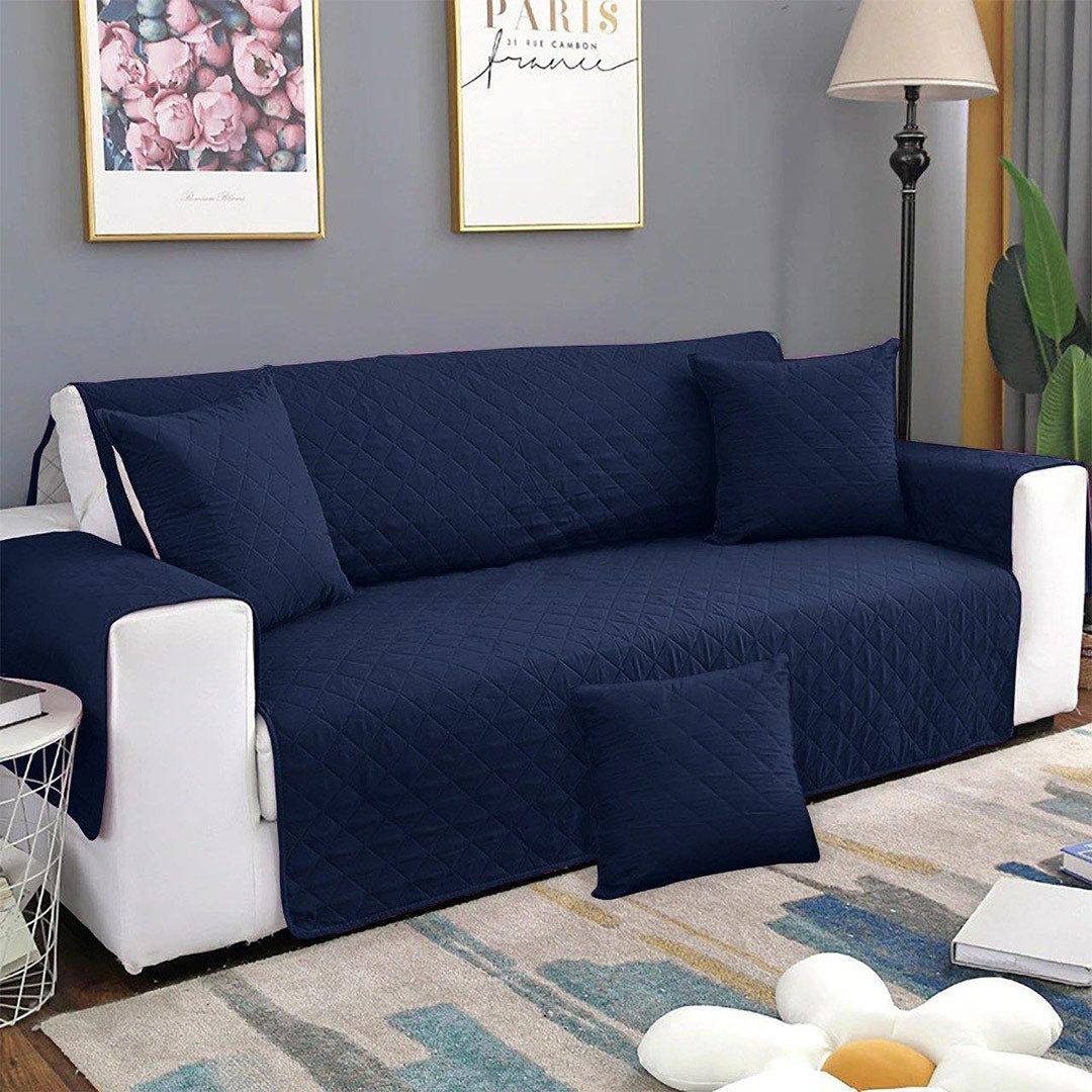 Fine Cotton Quilted Sofa Cover – Blue Color