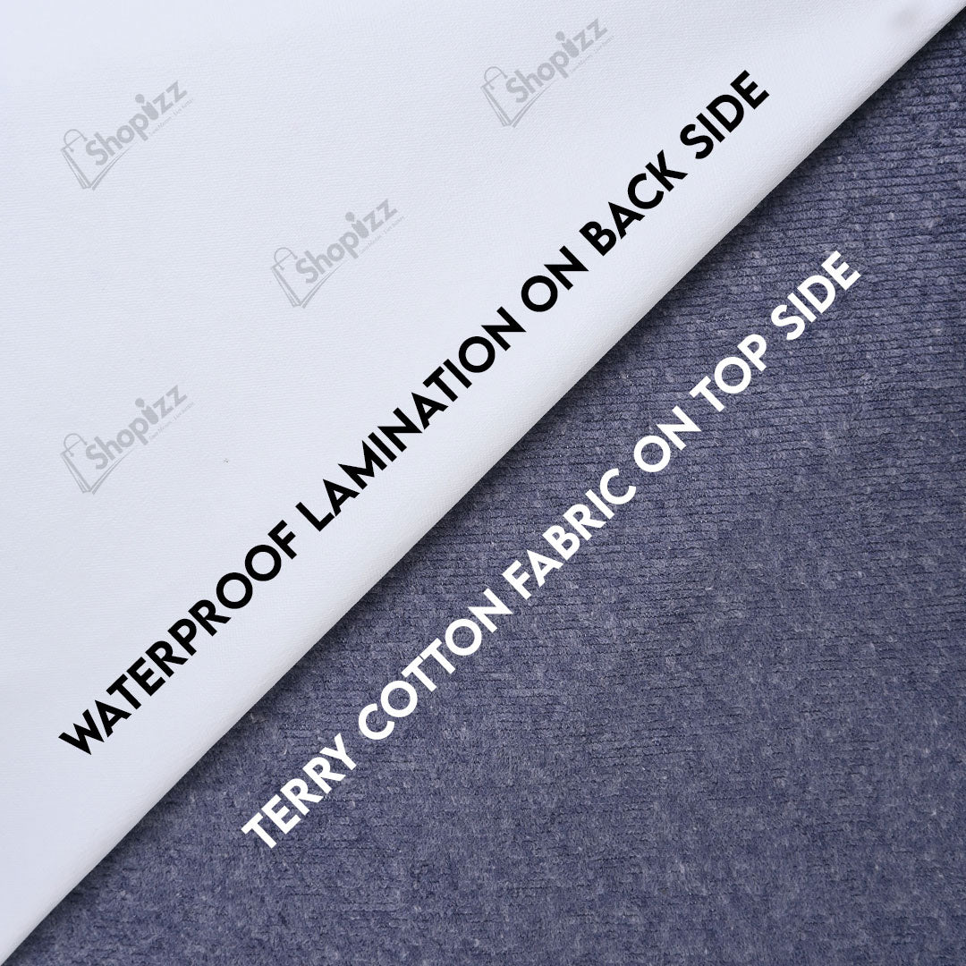 Terry Cotton Waterproof Mattress Protector In Blue Color With Elastic Fitting