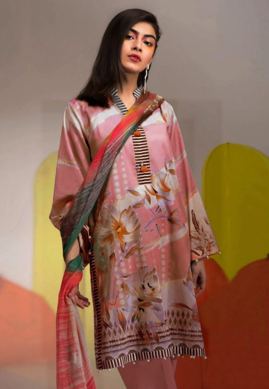 Sapphire 3 PCS Neckline Embroidered Lawn Dress With Printed Lawn Duppata A53#