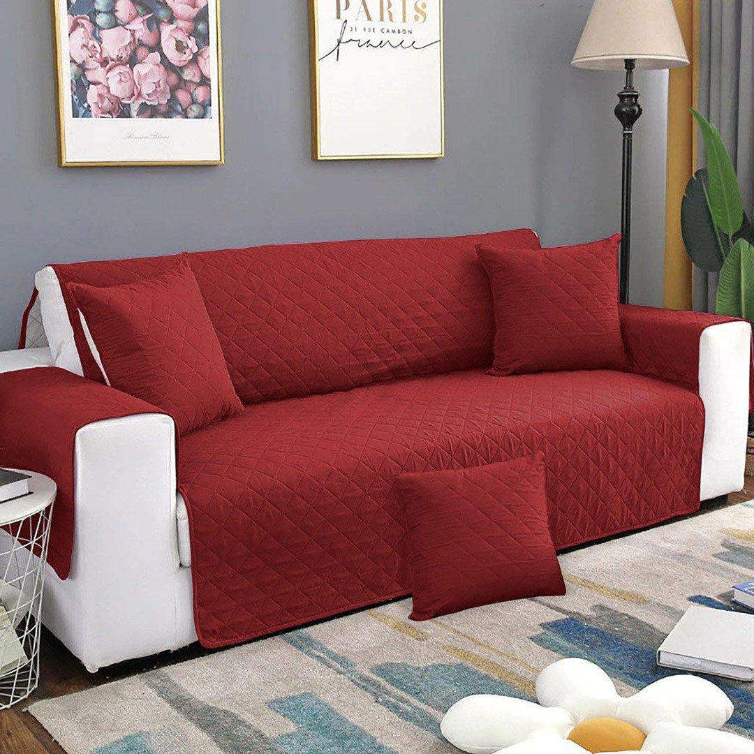 Fine Cotton Quilted Sofa Cover – Maroon Color