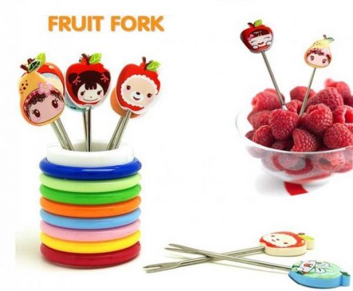 8 Piece Multicolor Fruit Forks / Cartoon Shape Fork Set With Stand (AEJ)