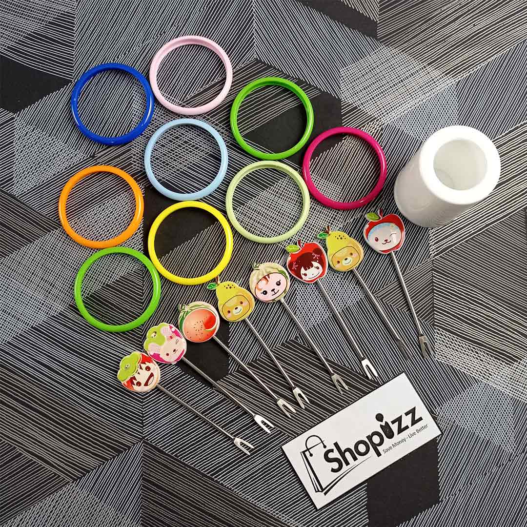 8 Piece Multicolor Fruit Forks / Cartoon Shape Fork Set With Stand (AEJ)