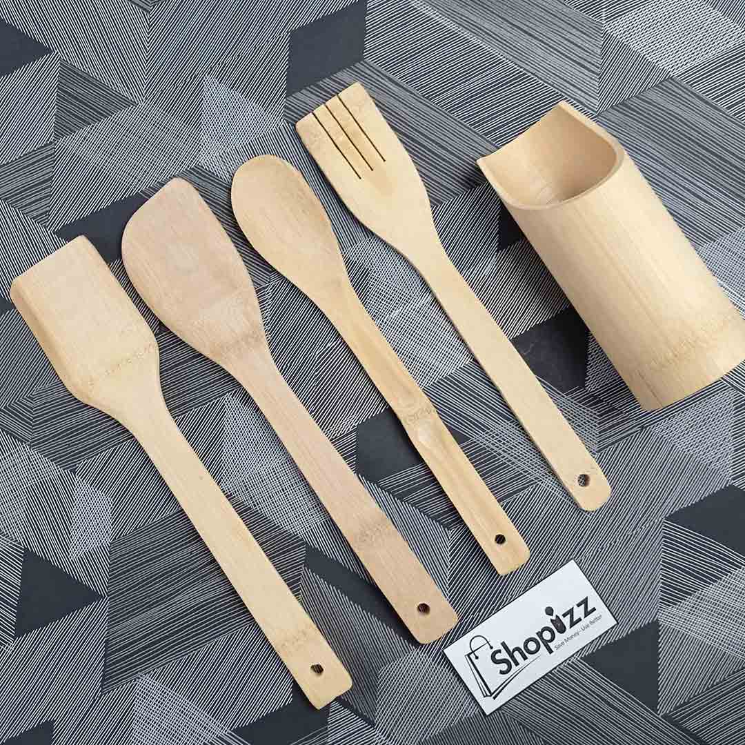 4 Pieces Bamboo Spatula Set With Holder(BJJ)