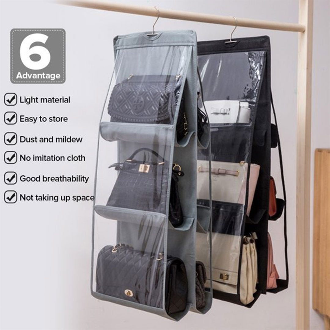 6 Pockets Double-sided Hanging Storage Bags with Hanging Hook / Handbag, Purse, Bags Organizer