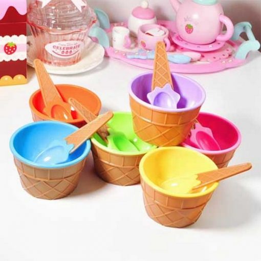 2 Pieces Ice Cream Colourful Bowl With Spoon (ABE)