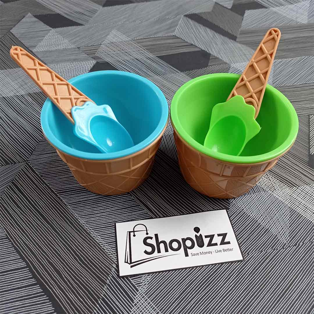 2 Pieces Ice Cream Colourful Bowl With Spoon (ABE)