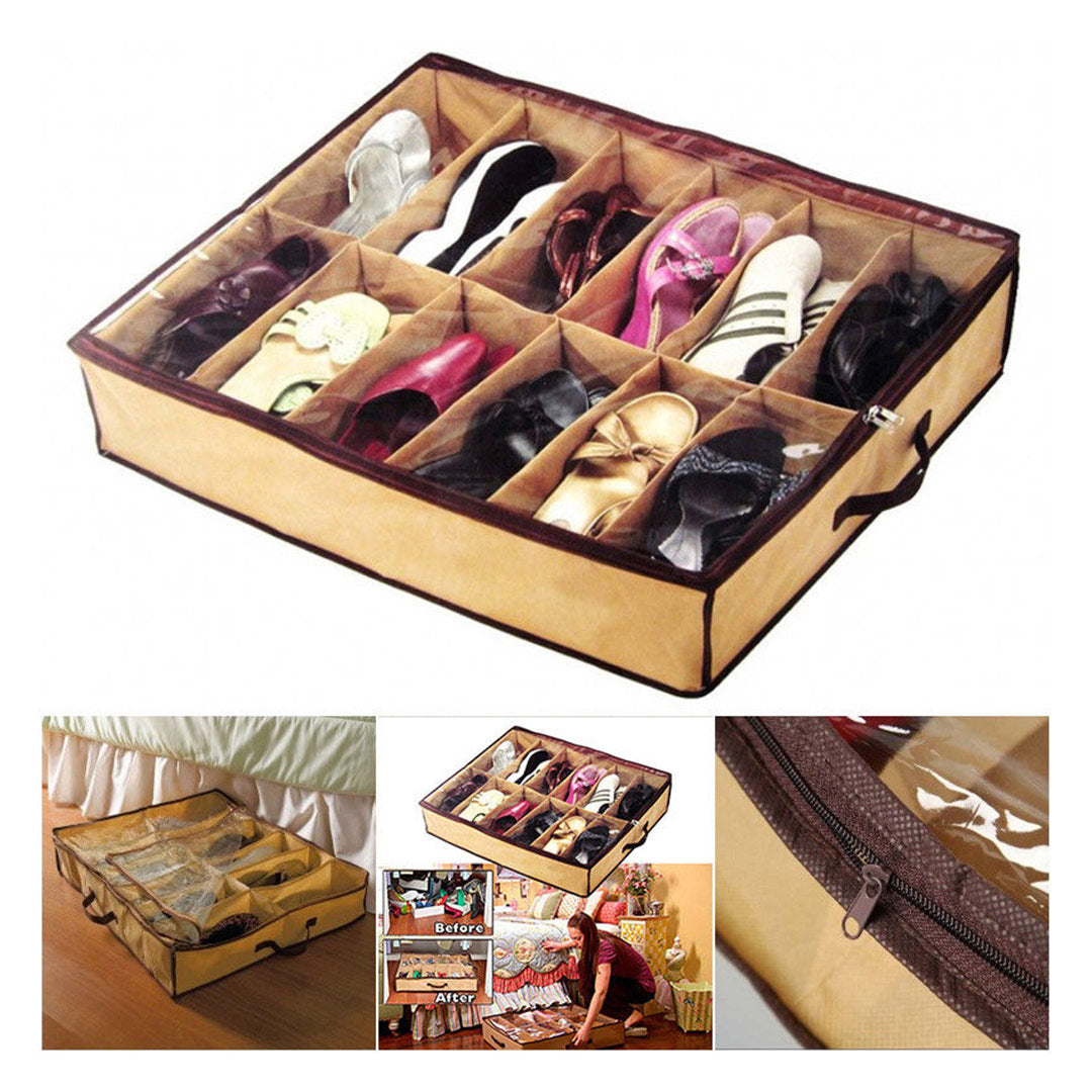 Nonwoven Transparent Creative Shoes Cabinet / Dust-Proof 12 Grids Shoes Storage Bag (SPN FI9#)