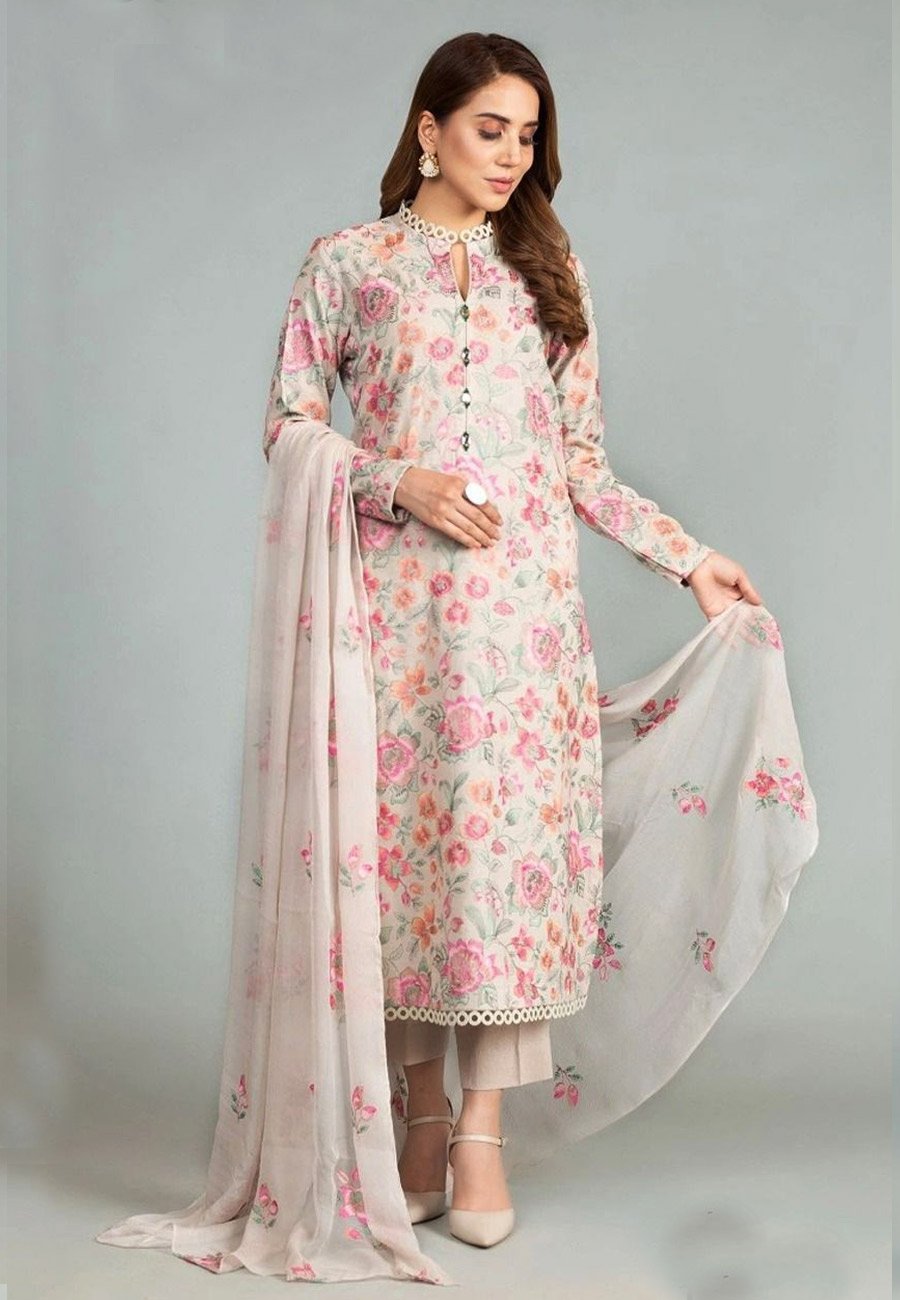 Bareeze 3 PCS Full Embroidered Lawn Dress With Bamber Embroidery Duppata B28#