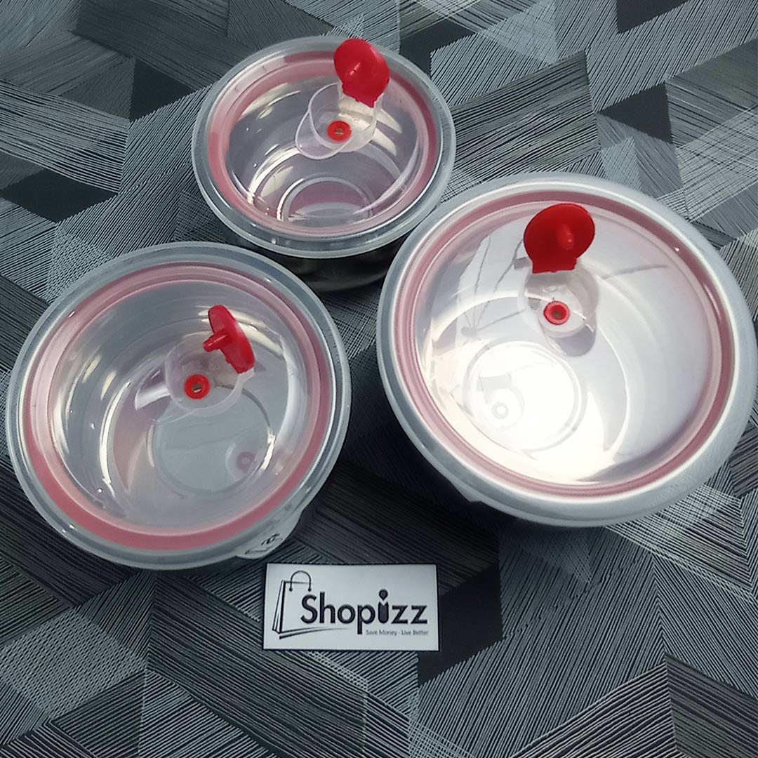 3 Piece Stainless Steel Food Storage Domes With Silicone Lid Cover (EEJ)
