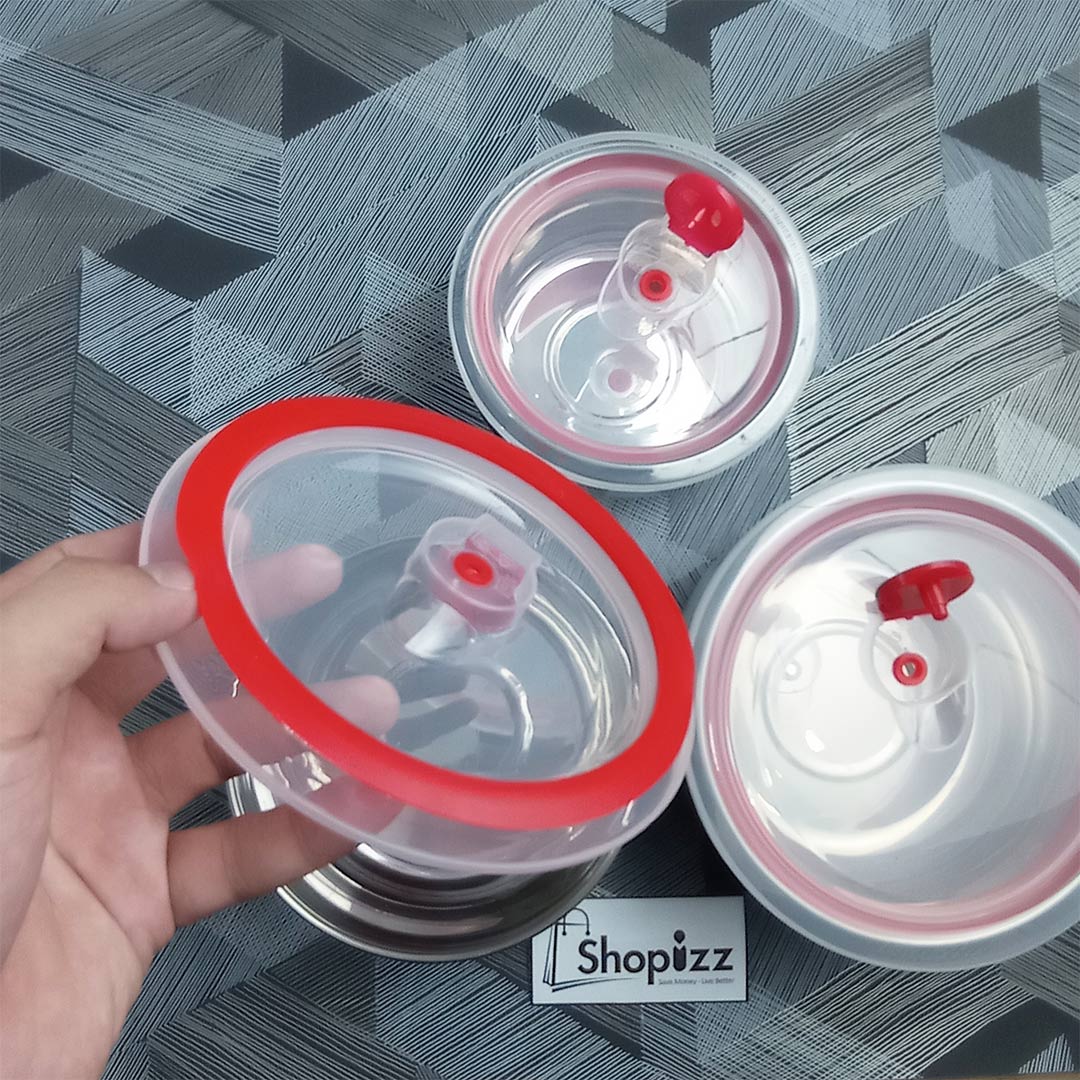 3 Piece Stainless Steel Food Storage Domes With Silicone Lid Cover (EEJ)