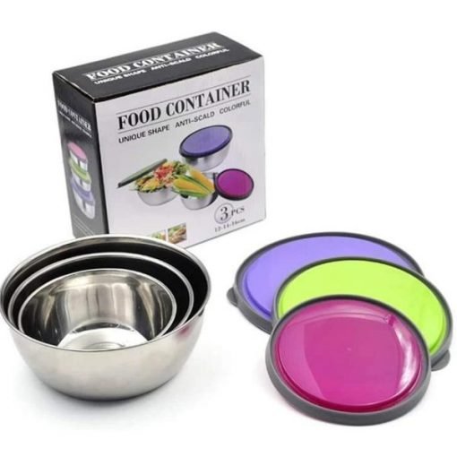 3 PCS Stainless Steel Round Air Tight storage Box Set with Colourful Lids (DJJ).