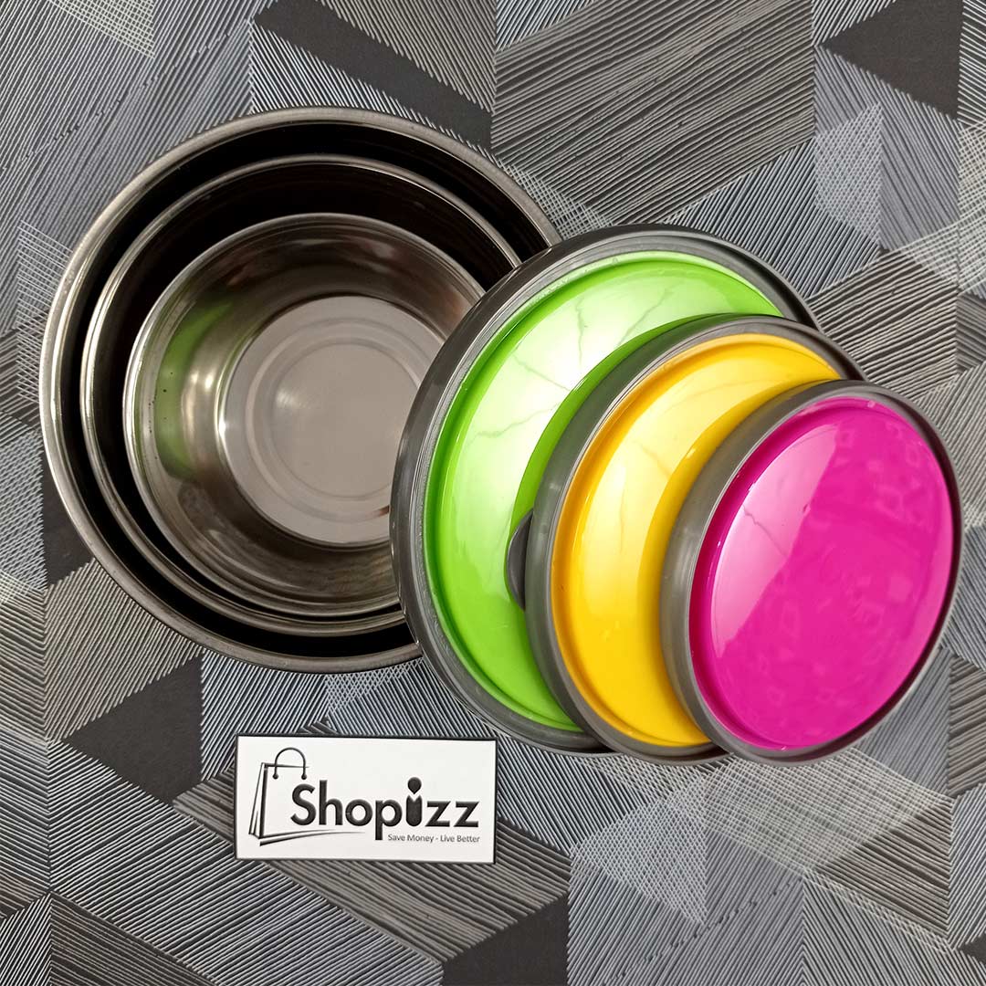 3 PCS Stainless Steel Round Air Tight storage Box Set with Colourful Lids (DJJ).