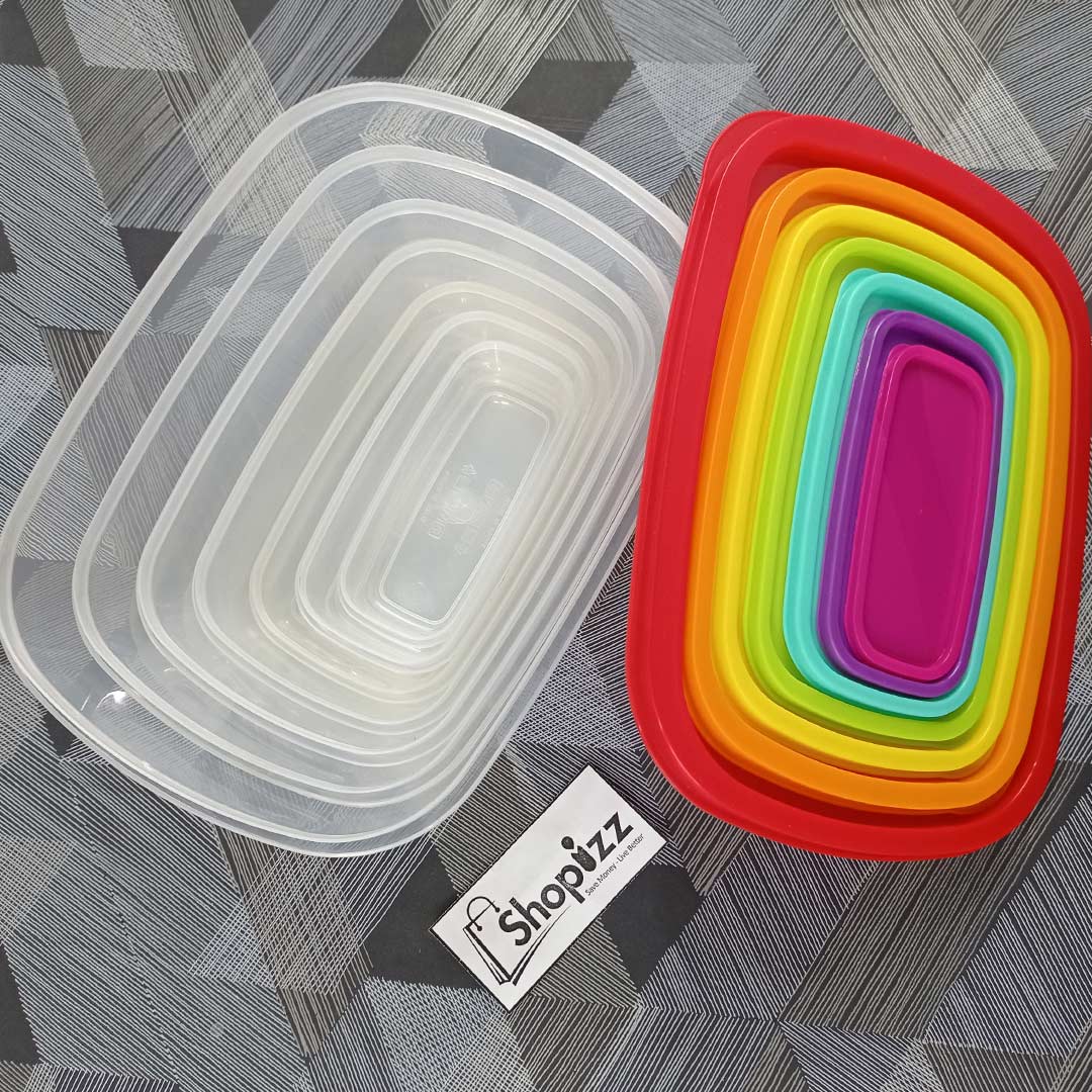 7 Piece Rectangular Food Storage Box / Grocery Containing Set With Multi Color Lids(SPK FEJ).
