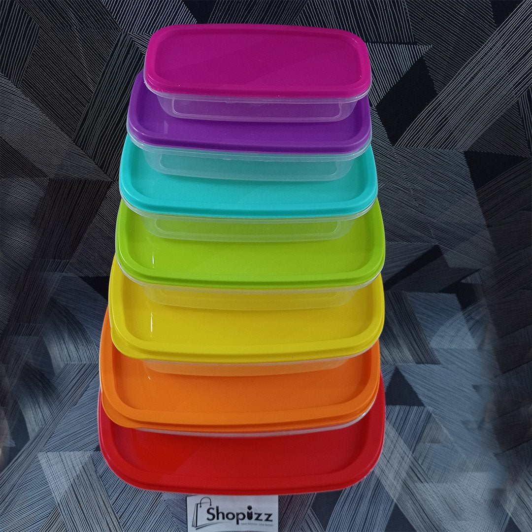 7 Piece Rectangular Food Storage Box / Grocery Containing Set With Multi Color Lids(SPK FEJ).