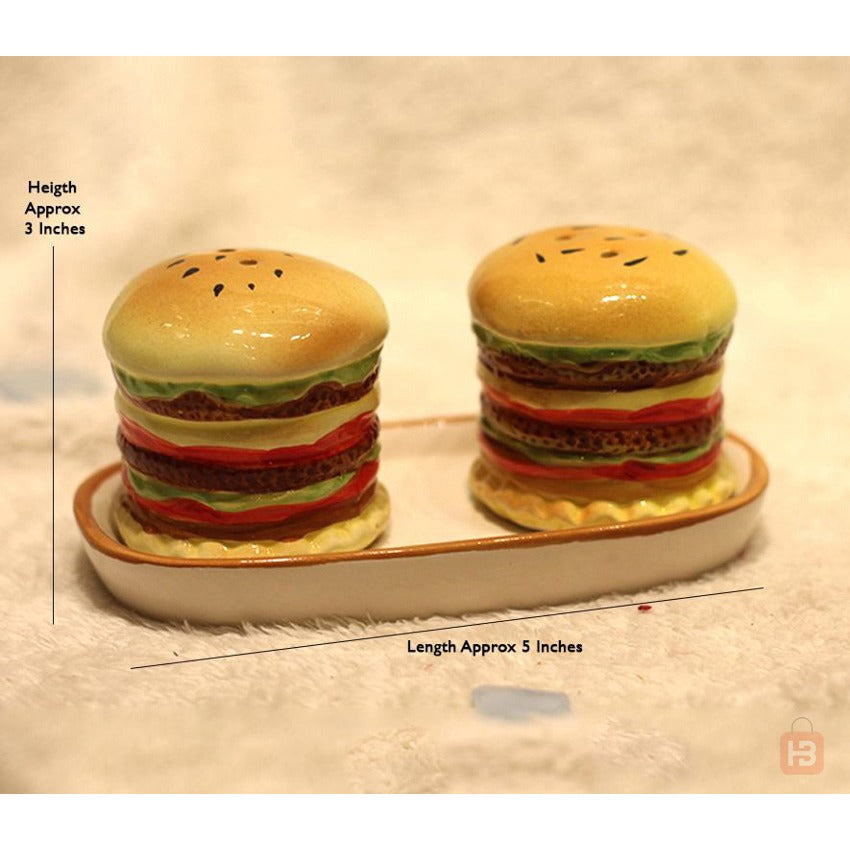 Burger Shape Salt and Pepper shaker with Tray (2 Piece Set)